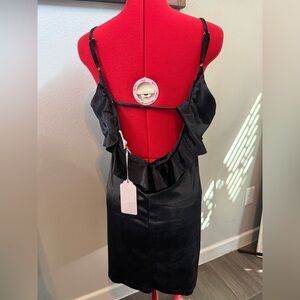 Honey Belle Sexy Black Velvet Ruffle Mini Slip Dress Low Back  Size  L